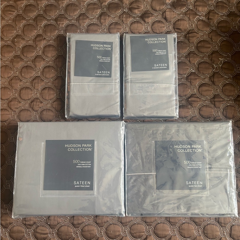 NWT Hudson Park Collection 500 TC Pima Sateen Queen Bedding charcoal